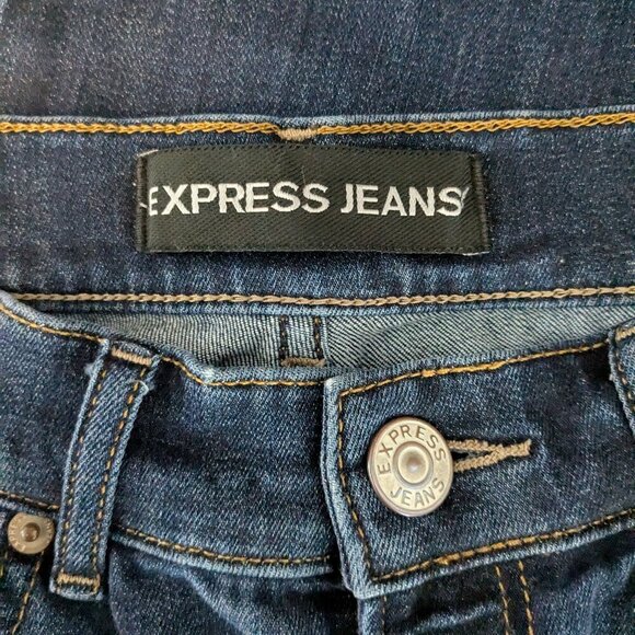 EXPRESS JEANS Dark Blue Distressed Denim High Rise Legging Jeans; Size 4R - Picture 3 of 4